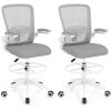 imageGiantex Ergonomic Drafting Chair Tall Office Chair with FlipUp Armrests Footrest Ring Height Adjustable Executive Task Chair Mesh Computer Standing Desk Chair Lumbar Support for Home Office GrayGrey