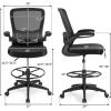 imageGiantex Ergonomic Drafting Chair Tall Office Chair with FlipUp Armrests Footrest Ring Height Adjustable Executive Task Chair Mesh Computer Standing Desk Chair Lumbar Support for Home Office GrayBlack