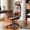 imageGiantex Ergonomic Office Chair Mid Century Modern Faux Fur Computer Desk Chair with 2D Headrest Rocking Backrest amp Wheels Vintage High Back Rolling Chair for Executive BrownBrown