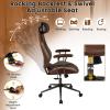 imageGiantex Ergonomic Office Chair Mid Century Modern Faux Fur Computer Desk Chair with 2D Headrest Rocking Backrest amp Wheels Vintage High Back Rolling Chair for Executive BrownBrown