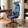 imageGiantex Ergonomic Office Chair Mid Century Modern Faux Fur Computer Desk Chair with 2D Headrest Rocking Backrest amp Wheels Vintage High Back Rolling Chair for Executive BrownBlue