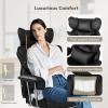 imageGiantex Office Desk Chair Big and Tall Executive Office Chair with Foot Rest and Lumbar Support High Back Leather Swivel Computer Task Chair Large Ergonomic Reclining Home Office Chair WhiteBlack