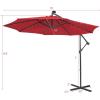 imageGiantex Patio Umbrella 10 Ft Pool Umbrellas with 32 LED Lights Solar Powered Offset Umbrella 8 Ribs Cantilever Umbrella with Tilting Adjustment HeavyDuty Outdoor UmbrellasBurgundy