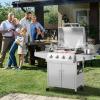 imageGiantex Propane Gas Grill with 4 Main Burners and 1 Side Burner total 50000 BTU Stainless Steel HeavyDuty BBQ Grill with 2 Prep Tables 4 Wheels Cabinet for Propane Tank Outdoor Cooking