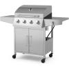imageGiantex Propane Gas Grill with 4 Main Burners and 1 Side Burner total 50000 BTU Stainless Steel HeavyDuty BBQ Grill with 2 Prep Tables 4 Wheels Cabinet for Propane Tank Outdoor Cooking