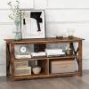 imageGiantex TV Stand for Bedroom TV Cabinet for TV Up to 55 Entertainment Center with Storage Shelf amp Cable Hole XShaped Metal Frame TV Console Table for Living Room BrownBrown