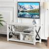 imageGiantex TV Stand for Bedroom TV Cabinet for TV Up to 55 Entertainment Center with Storage Shelf amp Cable Hole XShaped Metal Frame TV Console Table for Living Room BrownWhite