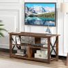 imageGiantex TV Stand for Bedroom TV Cabinet for TV Up to 55 Entertainment Center with Storage Shelf amp Cable Hole XShaped Metal Frame TV Console Table for Living Room BrownBrown