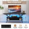 imageGiantex TV Stand with Power Outlets for 5565 Inch TV 3Tier Entertainment Center wLED Lights amp Remote Media Console Table wStorage Shelves amp Fabric Drawer for Living Room Rustic Brown  BlackBlack