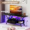 imageGiantex TV Stand with Power Outlets for 5565 Inch TV 3Tier Entertainment Center wLED Lights amp Remote Media Console Table wStorage Shelves amp Fabric Drawer for Living Room Rustic Brown  BlackBlack