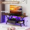 imageGiantex TV Stand with Power Outlets for 5565 Inch TV 3Tier Entertainment Center wLED Lights amp Remote Media Console Table wStorage Shelves amp Fabric Drawer for Living Room Rustic Brown  BlackRustic Brown  Black