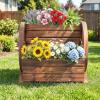imageGiantex Wooden Wagon Planter Box Garden Planter with Drainage Holes amp Wheels for Flowers Herbs Vegetables Indoor Outdoor Decorative Flower Cart for Patio Garden Balcony 11