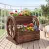 imageGiantex Wooden Wagon Planter Box Garden Planter with Drainage Holes amp Wheels for Flowers Herbs Vegetables Indoor Outdoor Decorative Flower Cart for Patio Garden Balcony 11
