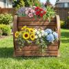 imageGiantex Wooden Wagon Planter Box Garden Planter with Drainage Holes amp Wheels for Flowers Herbs Vegetables Indoor Outdoor Decorative Flower Cart for Patio Garden Balcony 12