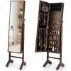 imageCHARMAID Jewelry Organizer with Full Length Mirror Standing Jewelry Armoire Cabinet with Lockable Door and 2 Keys Stand up Jewelry Box Mirror with Jewelry Storage Rustic BrownRustic Brown
