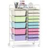 imageGiantex 15 Drawer Rolling Cart with Drawers Storage Organizer Cart for Classroom Office School Teacher Mobile Drawer Cart for Tools Crafts Small Printer Paper PastelPastel Ice Cream