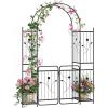 imageGiantex 87 Metal Garden Arbor with Lockable Gate and Planter Shelves Outdoor Arch Trellis for Climbing Plants Decorative Wedding Ceremony Backdrop for Patio Pathway Backyard Black