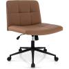imageGiantex Criss Cross Chair with Wheels PU Leather Cross Legged Office Chair HeightAdjustable Swivel Vanity Chair with UShaped Seat Armless Wide Desk Chair for Home Office Make Up Brown