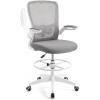 imageGiantex Ergonomic Drafting Chair Tall Office Chair with FlipUp Armrests Footrest Ring Height Adjustable Executive Task Chair Mesh Computer Standing Desk Chair Lumbar Support for Home Office GrayGrey