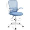 imageGiantex Ergonomic Drafting Chair Tall Office Chair with FlipUp Armrests Footrest Ring Height Adjustable Executive Task Chair Mesh Computer Standing Desk Chair Lumbar Support for Home Office GrayBlue