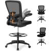 imageGiantex Ergonomic Drafting Chair Tall Office Chair with FlipUp Armrests Footrest Ring Height Adjustable Executive Task Chair Mesh Computer Standing Desk Chair Lumbar Support for Home Office GrayBlack