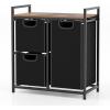 imageGiantex Laundry Hamper Laundry Basket Organizer with 3 PullOut Removable Bags Top Storage Shelf Metal Frame Laundry Sorter 3 Section for Laundry Room Bathroom Dorm Rustic Brown amp Black