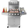 imageGiantex Propane Gas Grill with 4 Main Burners and 1 Side Burner total 50000 BTU Stainless Steel HeavyDuty BBQ Grill with 2 Prep Tables 4 Wheels Cabinet for Propane Tank Outdoor Cooking