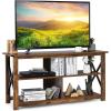 imageGiantex TV Stand for Bedroom TV Cabinet for TV Up to 55 Entertainment Center with Storage Shelf amp Cable Hole XShaped Metal Frame TV Console Table for Living Room BrownBrown