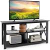 imageGiantex TV Stand for Bedroom TV Cabinet for TV Up to 55 Entertainment Center with Storage Shelf amp Cable Hole XShaped Metal Frame TV Console Table for Living Room BrownBlack