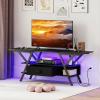 imageGiantex TV Stand with Power Outlets for 5565 Inch TV 3Tier Entertainment Center wLED Lights amp Remote Media Console Table wStorage Shelves amp Fabric Drawer for Living Room Rustic Brown  BlackBlack