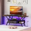 imageGiantex TV Stand with Power Outlets for 5565 Inch TV 3Tier Entertainment Center wLED Lights amp Remote Media Console Table wStorage Shelves amp Fabric Drawer for Living Room Rustic Brown  BlackRustic Brown  Black