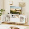 imageGiantex White TV Stand for TVs up to 70 Modern Entertainment Center with Power Outlets 2 Drawers 2 Open Shelves Cabinets amp Cable Hole Media Console Table for Living Room Bedroom