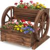 imageGiantex Wooden Wagon Planter Box Garden Planter with Drainage Holes amp Wheels for Flowers Herbs Vegetables Indoor Outdoor Decorative Flower Cart for Patio Garden Balcony 11