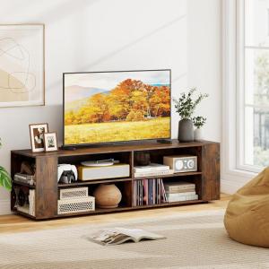 imageGianetx Modern TV Stand for TVs up to 65 Inch Wooden Entertainment Center w 4 Storage Cubbies Side Shelves w 5 Raised Feet Media TV Console Table for Living Room NaturalRustic Brown
