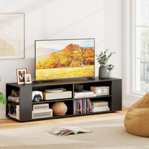 imageGianetx Modern TV Stand for TVs up to 65 Inch Wooden Entertainment Center w 4 Storage Cubbies Side Shelves w 5 Raised Feet Media TV Console Table for Living Room NaturalBlack