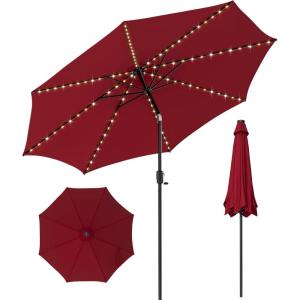 imageGiantex 10 ft Patio Umbrella with 112 Solar Meteor Shower Lights Outdoor Table Market Umbrellas with 8 Ribs Tilt Adjustment Crank Handle for Backyard Garden Lawn PoolsideBurgundy