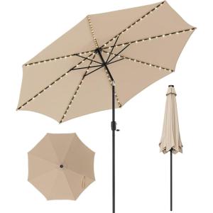 imageGiantex 10 ft Patio Umbrella with 112 Solar Meteor Shower Lights Outdoor Table Market Umbrellas with 8 Ribs Tilt Adjustment Crank Handle for Backyard Garden Lawn PoolsideBeige