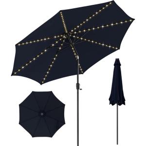 imageGiantex 10 ft Patio Umbrella with 112 Solar Meteor Shower Lights Outdoor Table Market Umbrellas with 8 Ribs Tilt Adjustment Crank Handle for Backyard Garden Lawn PoolsideNavy