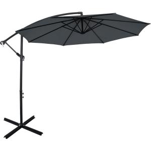imageGiantex 10FT Patio Offset Umbrella 8 Ribs Cantilever Umbrella Outdoor wCrank Cross Base Tilt Adjustment Large Hanging Market Umbrella for Poolside Yard Lawn GardenGray