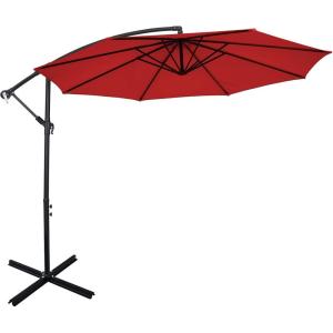 imageGiantex 10FT Patio Offset Umbrella 8 Ribs Cantilever Umbrella Outdoor wCrank Cross Base Tilt Adjustment Large Hanging Market Umbrella for Poolside Yard Lawn GardenBurgundy