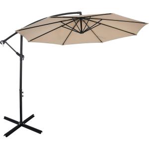 imageGiantex 10FT Patio Offset Umbrella 8 Ribs Cantilever Umbrella Outdoor wCrank Cross Base Tilt Adjustment Large Hanging Market Umbrella for Poolside Yard Lawn GardenBeige