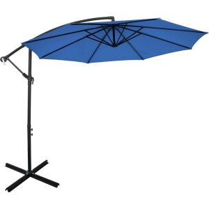 imageGiantex 10FT Patio Offset Umbrella 8 Ribs Cantilever Umbrella Outdoor wCrank Cross Base Tilt Adjustment Large Hanging Market Umbrella for Poolside Yard Lawn GardenNavy