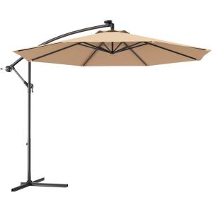 imageGiantex 10ft Offset Patio Umbrella Beige Outdoor Hanging Market Umbrella with Crank amp Cross Base Easy Tilt Adjustment 96 Sunlight ProtectionBeige