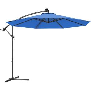imageGiantex 10ft Offset Patio Umbrella Beige Outdoor Hanging Market Umbrella with Crank amp Cross Base Easy Tilt Adjustment 96 Sunlight ProtectionBlue