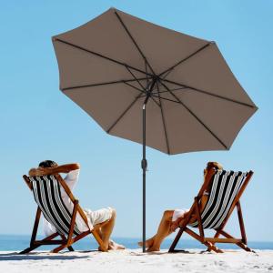 imageGiantex 10ft Outdoor Patio Umbrella Market Table umbrella wTilt Adjustment and Crank 180G Polyester Garden Canopy for Deck Backyard Pool Indoor OutdoorTan