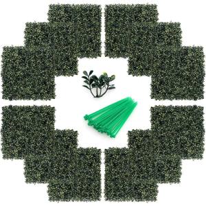 imageGiantex 12PCS 20x20inch Artificial Boxwood Panels 333 Square Feet Faux Greenery Wall Privacy Hedge Screen for Wedding Decorations Fence Backdrop Outdoor Patio Garden Topiary Hedge Protective ScreenGreen Peanut Leaves