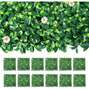 imageGiantex 12PCS 20x20inch Artificial Boxwood Panels 333 Square Feet Faux Greenery Wall Privacy Hedge Screen for Wedding Decorations Fence Backdrop Outdoor Patio Garden Topiary Hedge Protective ScreenGreen Laurel  Daisy