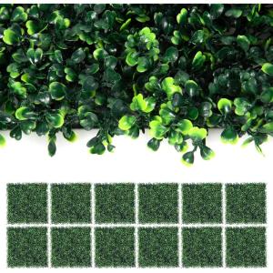 imageGiantex 12PCS 20x20inch Artificial Boxwood Panels 333 Square Feet Faux Greenery Wall Privacy Hedge Screen for Wedding Decorations Fence Backdrop Outdoor Patio Garden Topiary Hedge Protective ScreenGreen Milan Leaves