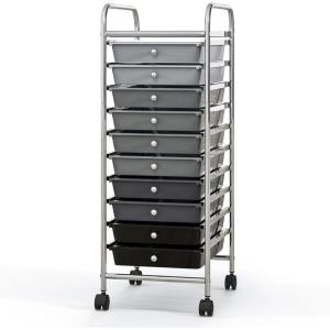 imageGiantex 15 Drawer Rolling Cart with Drawers Storage Organizer Cart for Classroom Office School Teacher Mobile Drawer Cart for Tools Crafts Small Printer Paper PastelGray Gradient