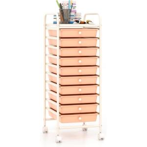 imageGiantex 15 Drawer Rolling Cart with Drawers Storage Organizer Cart for Classroom Office School Teacher Mobile Drawer Cart for Tools Crafts Small Printer Paper PastelPeach Fuzz